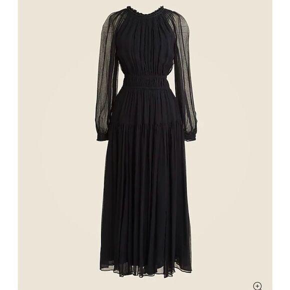 J.Crew Crinkle chiffon sheer long-sleeve dress in Black Size S NWT CF787 - Picture 4 of 11